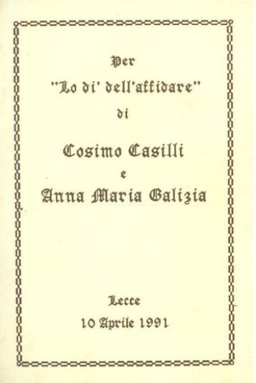 Immagine di PER "LO DI' DELL'AFFIDARE" DI COSIMO CASILLI E ANNA MARIA BALIZIA